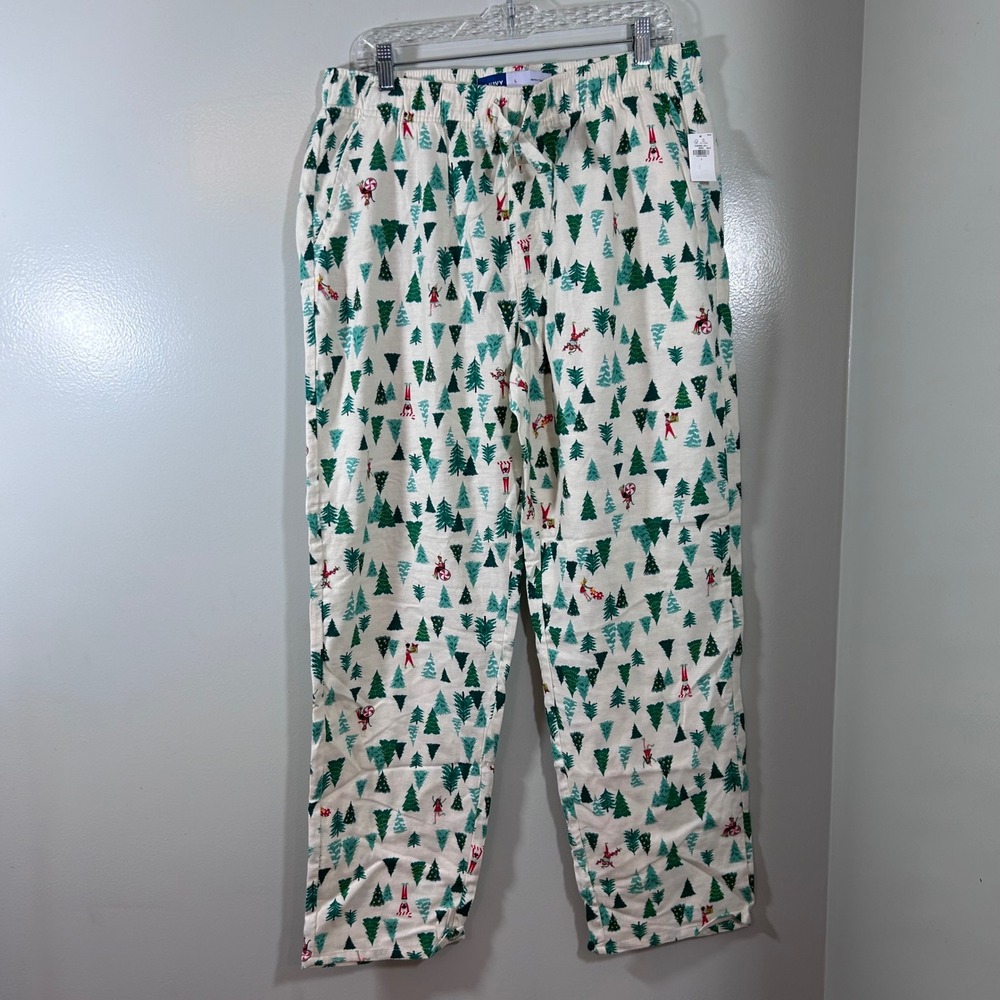 Old Navy Christmas Tree Elf Pajama Pants Mens Large NWT Green White Holiday PJ
